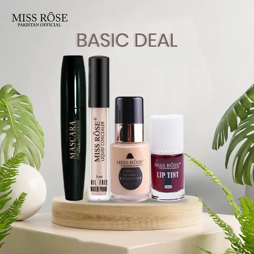 Miss Rose 4 Pc Basic Deal Foundation Concealer Mascara & Lip Tint
