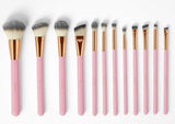 12 Pieces BH White & Pink Studded Elegance Makeup Brush Set