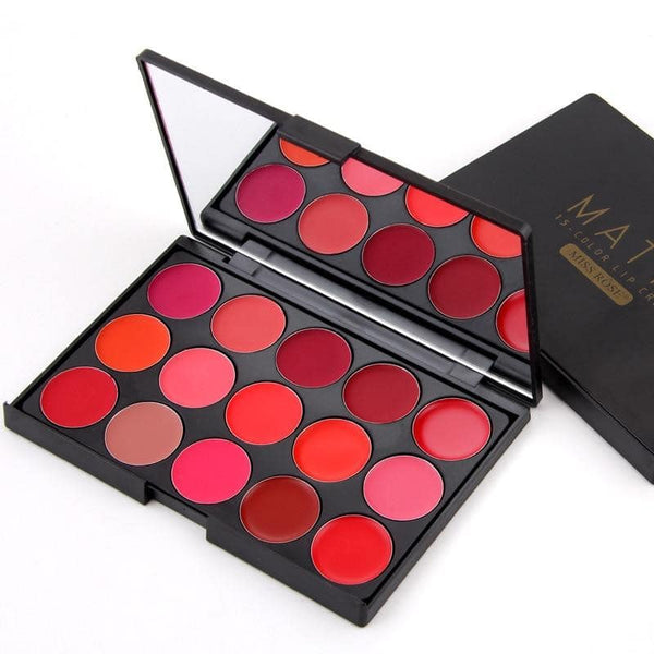 Miss Rose 15 Colors Matte Lipstick Palette Waterproof
